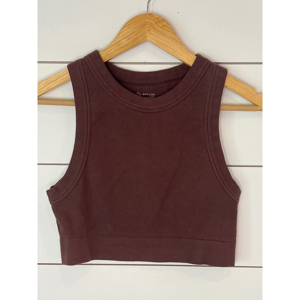Offline by Aerie Seamless Cropped Tank  Brown Medium Y2K clean girl minimalist